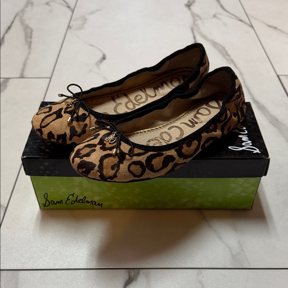 Sam Edelman Leopard-Print Ballet Flats in Tan and Black Womens 8 1/2 Gently Worn
